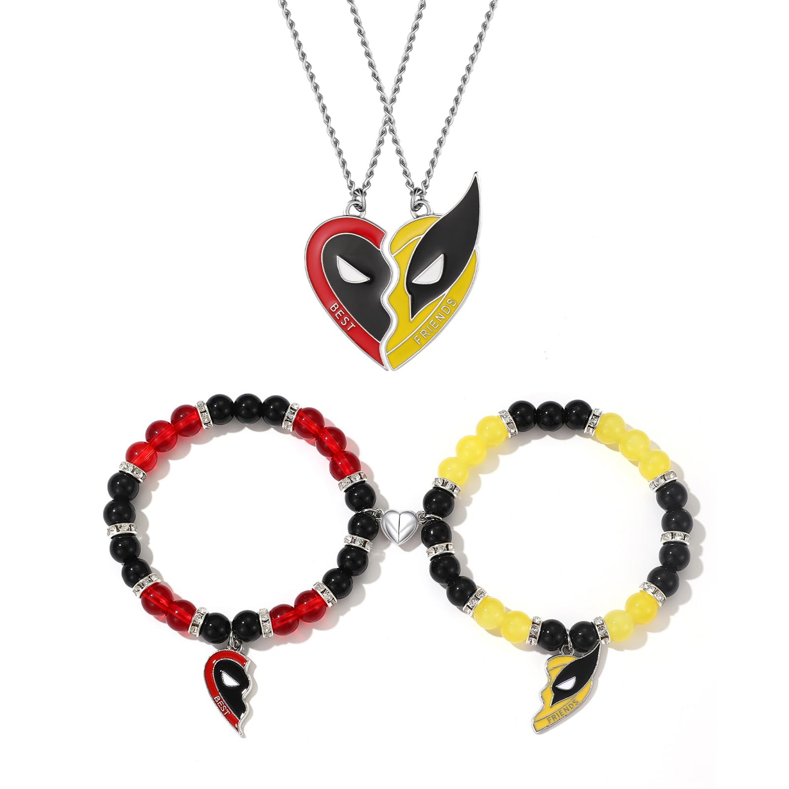 KorothoBest Friend Necklace Bracelets Set for 2, Matching Necklace Bracelets for Best Friends Couples Bff Friendship Gift Superhero Jewelry Gifts for Men Women Fans