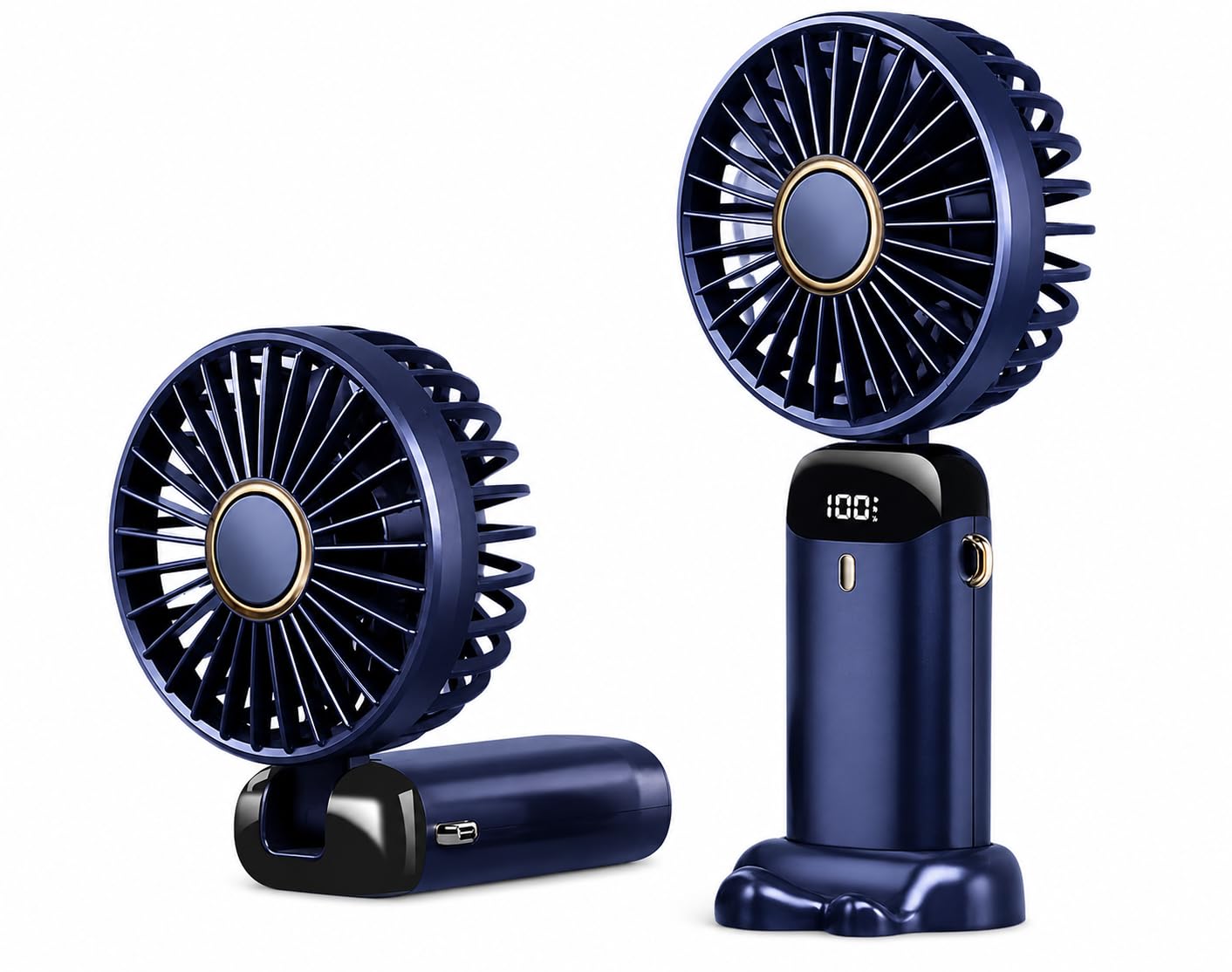 DECORO Portable Handheld Fan USB Rechargeable, 5 Speed Mini Fan with LED Display, Foldable Desk Fan, Battery Operated Personal Cooling Fan for Travel, Office, Bedroom, Outdoor, Holiday & Commuting