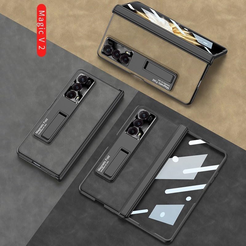 Compatible with Huawei Honor Magic V2 Case, Full Body Protective Case with Kickstand Built-in Screen Cover, Non-Slip PU Leather Case, Compatible with Honor Magic V2 (Gray)