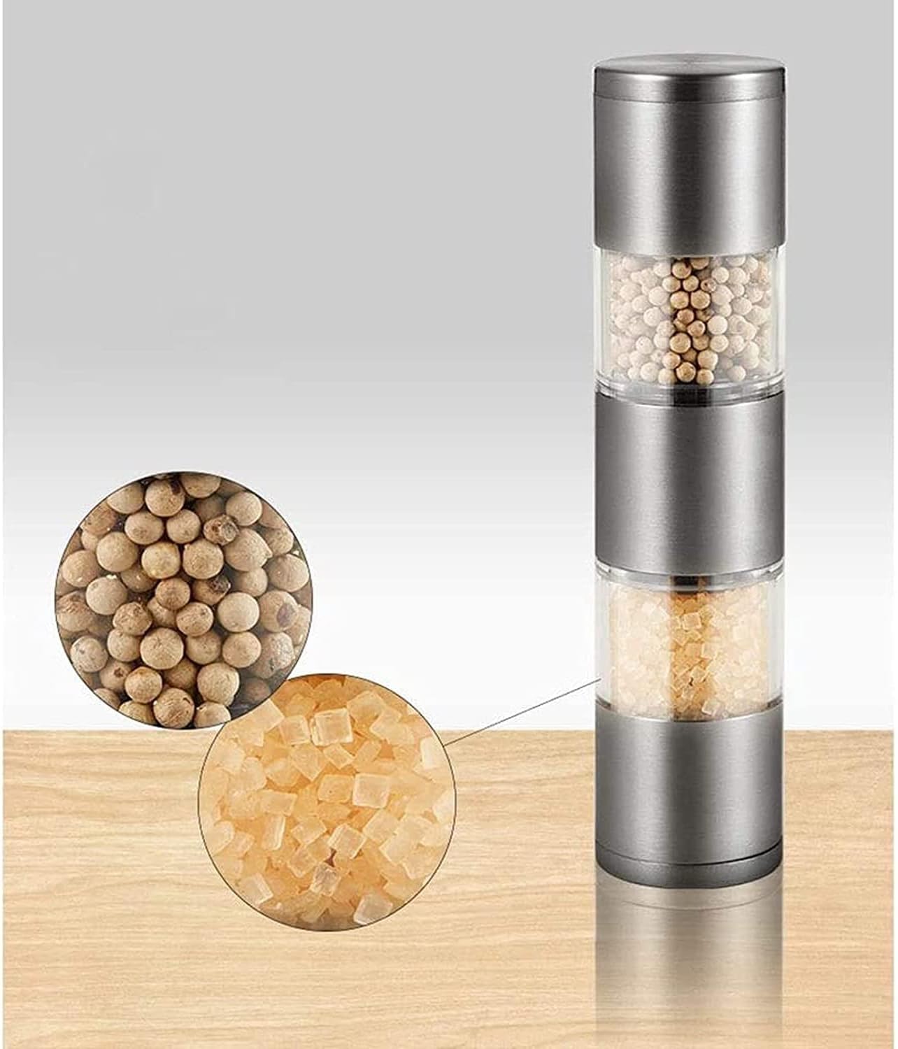 Salt and Pepper Grinder Set -Double-Layer Pepper Grinder Stainless Steel Manual Salt Dual-Headed Grinder Herb Spice Shaker Kitchen Tools