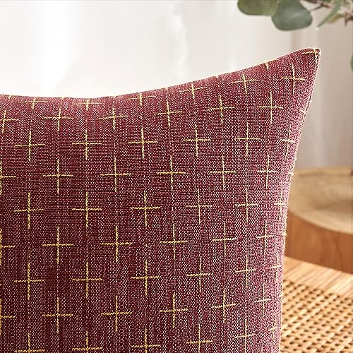 Miuleepackof2christmasdecorativeburlaplinenthrowpillowcoversmodernfarmhousepillowcaserusticwoventexturedcushioncoverforsofacouchbed18x18inchwinered  Urban Country Home Decor Miulee pack of 2 christmas decorative burlap linen throw pillow covers modern farmhouse pillowcase rustic woven textured cushion cover for sofa couch bed 18×18 inch wine red  urban country home decor