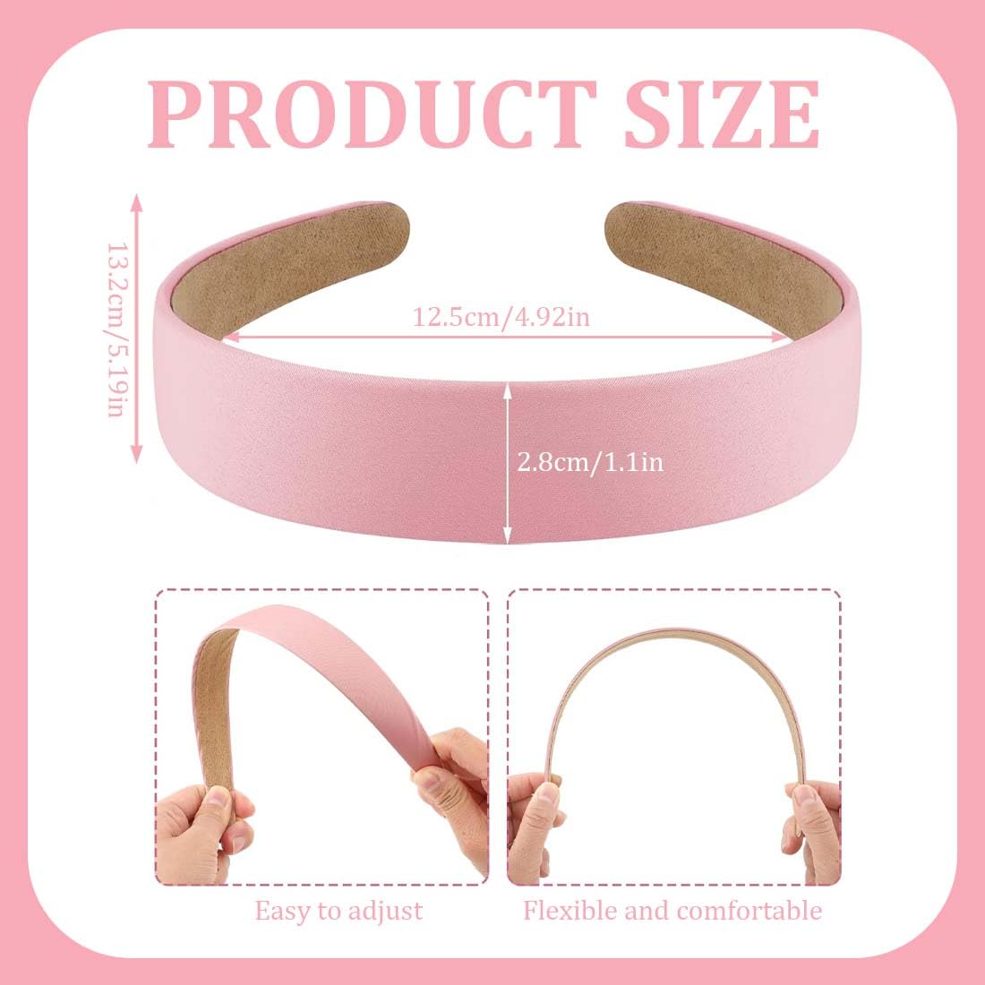 GXGM 6 Pezzi Cerchietto Capelli Donna, Cerchietti Colori In Raso Ragazze Antiscivolo,Nastro Duro Cerchietto Largo Signore, Fasce per Capelli Pianura, Fascia per Capelli Dura Antiscivolo, Semplice