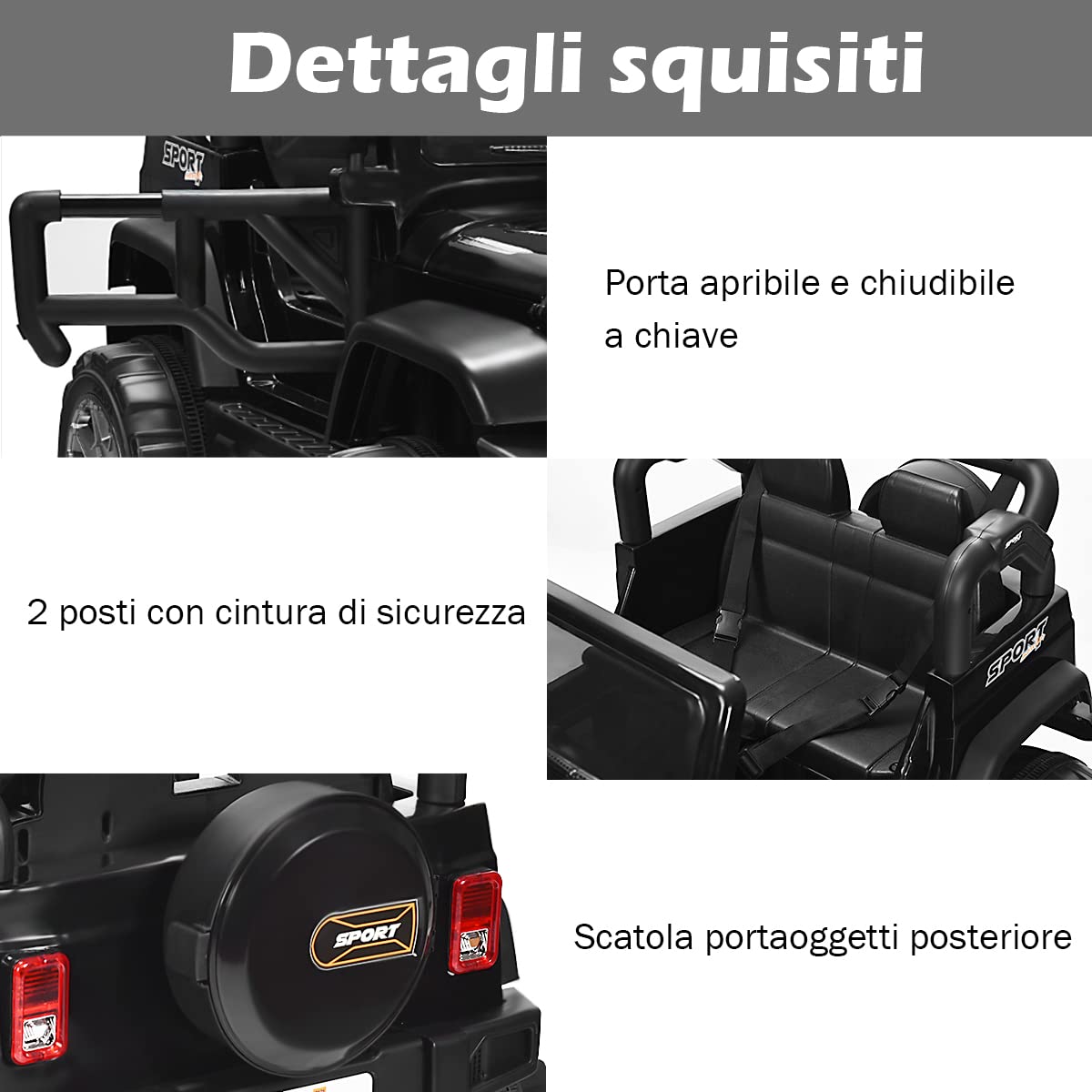 COSTWAY Auto Macchina Elettrica per Bambini 12V, Veicolo Elettrico a Batteria a 2 Posti, con Telecomando 2,4 G, Porta USB e AUX, per Bambini 3+ Anni (Nero)