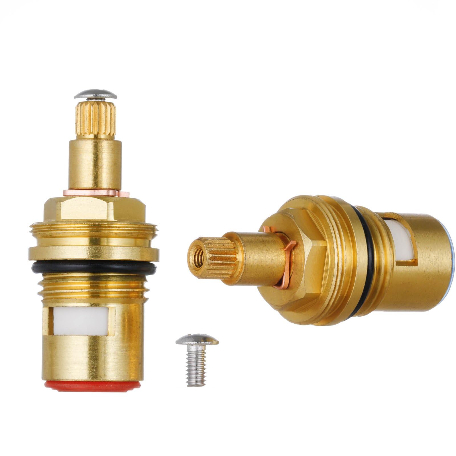 YoiYee Quarter Turn Brass Ceramic Disc Tap Valve Insert - Replacement Gland Cartridge for Faucets, 1/2" BSP Thread, 20 Teeth Spline, 1 Pair Hot and Cold