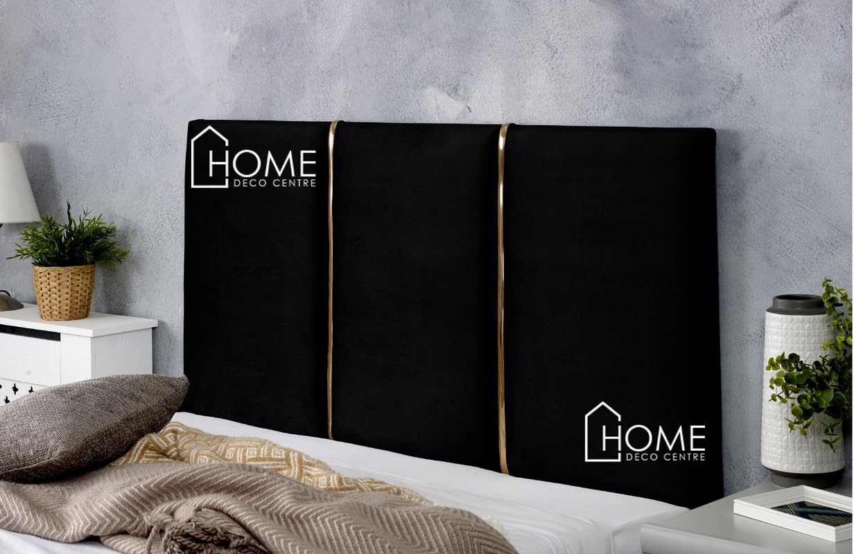 CROWNBEDS Plush Velvet Alton Gold Trimm Divan Bed Headboard 26 inches high |Headboard| Divan bed| Plush Velvet |Thick Padding|