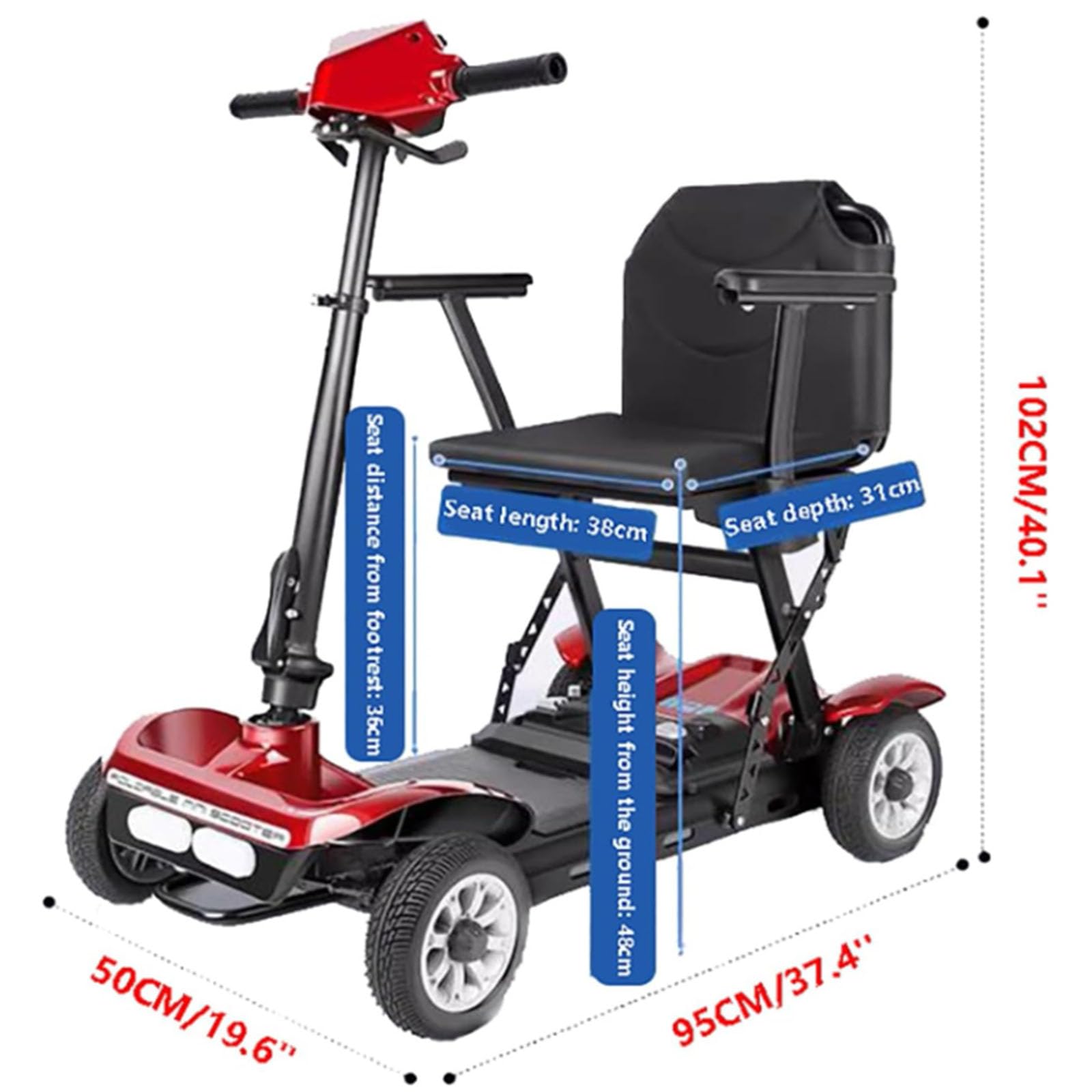 BCBKD Scooter De Movilidad Plegable De 4 Ruedas para Adultos, Ancianos, Discapacitados, Viajes Al Aire Libre, Cestas Dobles Delanteras Y Traseras Scooter De Movilidad Motorizado para Personas Mayores