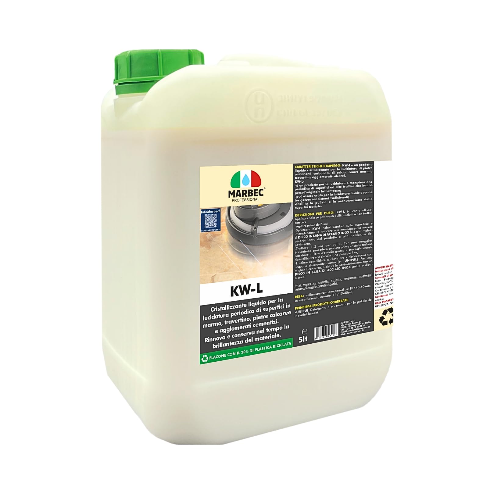 MARBEC KW-L 5LT Cristallizzante liquido per pietre e agglomerati cementizi calcarei lucidi, come : marmi, travertini, graniglie, palladiane.