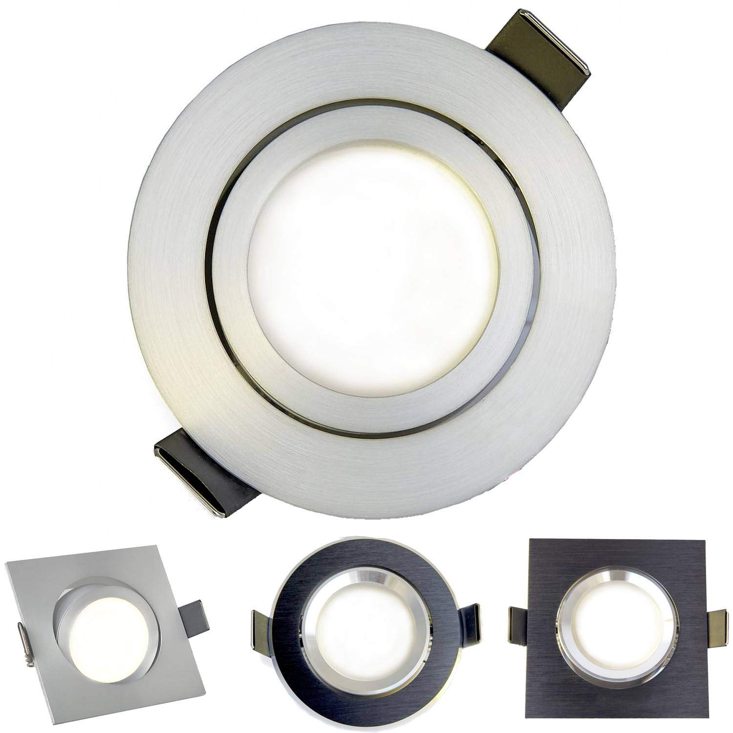 10x Foco empotrable LED redondo - plata orientable aluminio 9 vatios blanco cálido 230V - Foco empotrable GU10 Ø 70mm taladro - montaje - techos de focos - focos empotrables focos