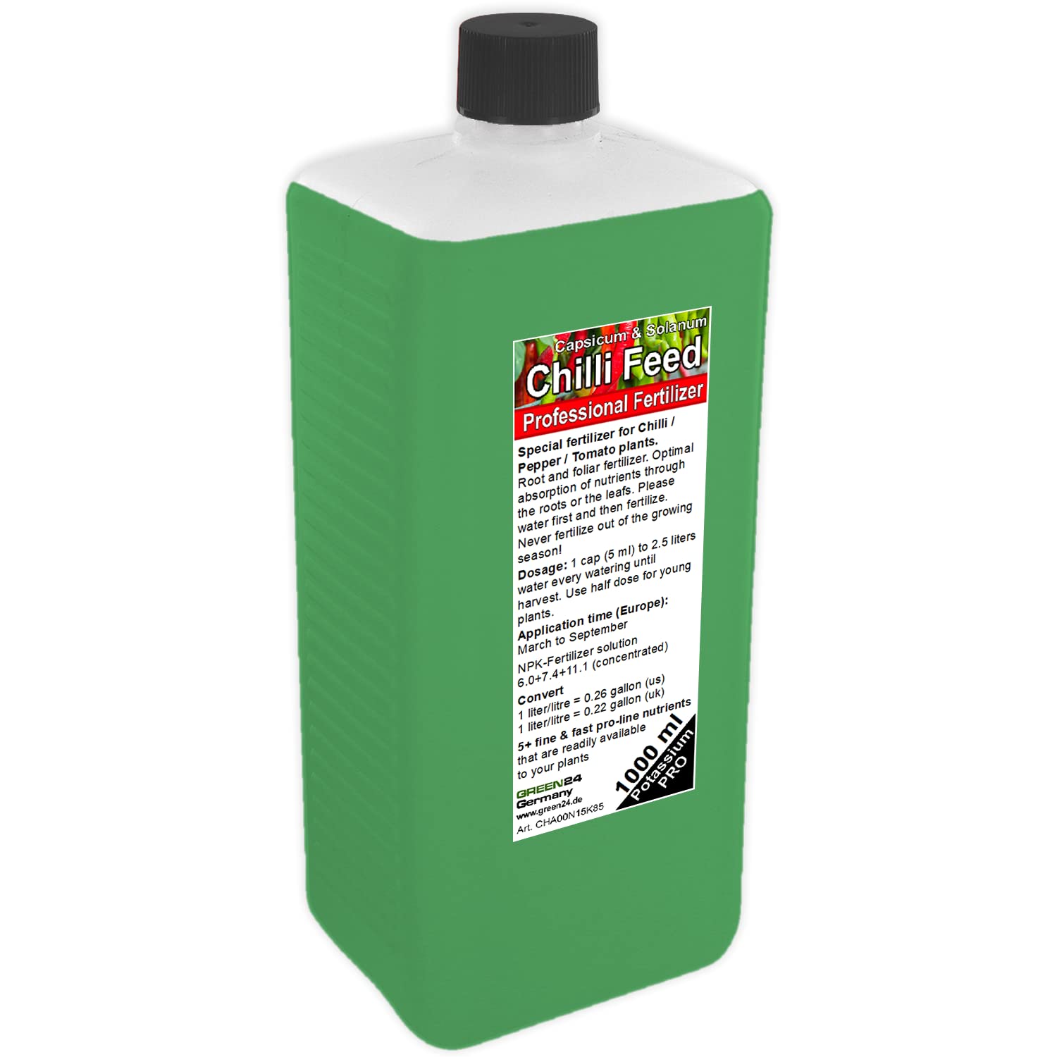 GREEN24 Engrais pour piments, engrais pour poivrons spécial Capsicum, fertilisation de piments (Chilli), poivrons et tomates, engrais liquide de la gamme professionnelle 1000 ml concentrer