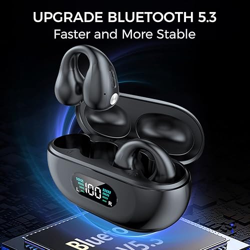 Miniatura 9 de Auriculares inalámbricos con clip de conducción ósea, Bluetooth 5.3, hasta 18 horas de reproducción, batería de 350 mAh, ligeros, auriculares