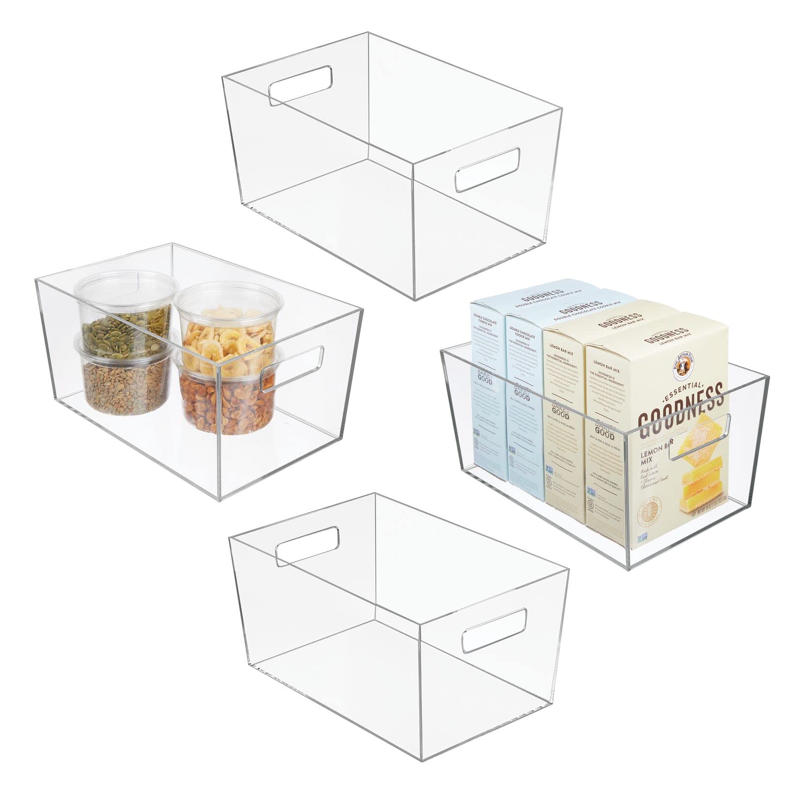 mDesign Caja organizadora con asas – Práctico organizador de frigorífico mediano para almacenar alimentos – Contenedor de plástico sin BPA para mueble de cocina o nevera – Juego de 4 – transparente