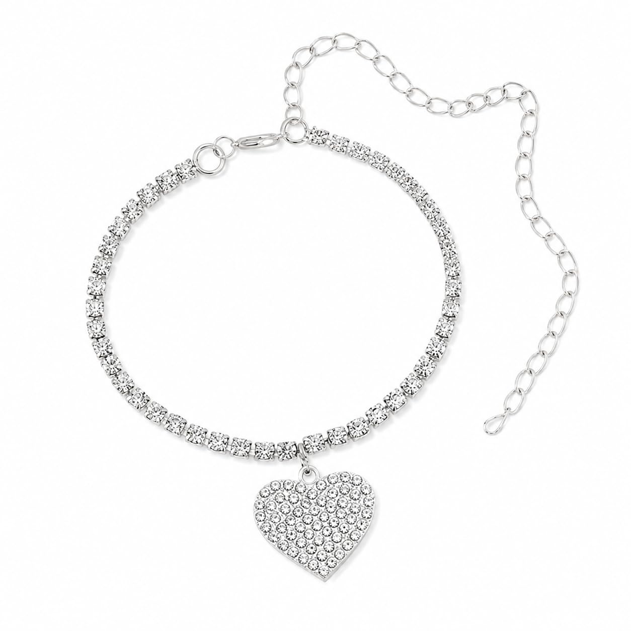 Elegant Rhinestone Heart Anklet – Adjustable Crystal Charm Foot Jewelry for Women & Girls, Trendy Fashion Accessory for Beach, Weddings, Parties & Everyday Wear-image-7