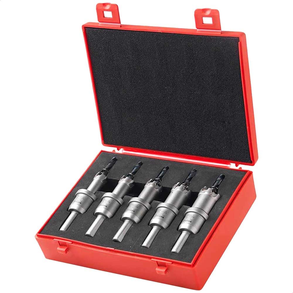Rotabroach Black/Red Rhskit1 Tct Metal Hole Saw Kit - 14,16,18,20 & 22Mm Diameter - 25Mm Max Cut Depth (5 Piece) Bundle | Suitable For 13Mm Drill Chuck With Solid Carbide Tips,