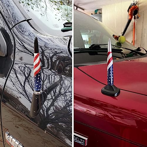 Image of Car Truck Antenna with Tire Stem Caps American Flag Anti-Theft Design, Universal Short Replacement for Ford F150 F250 F350 Raptor Dodge RAM GMC Sierra Chevy Silverado 1500 2500 3500, Black