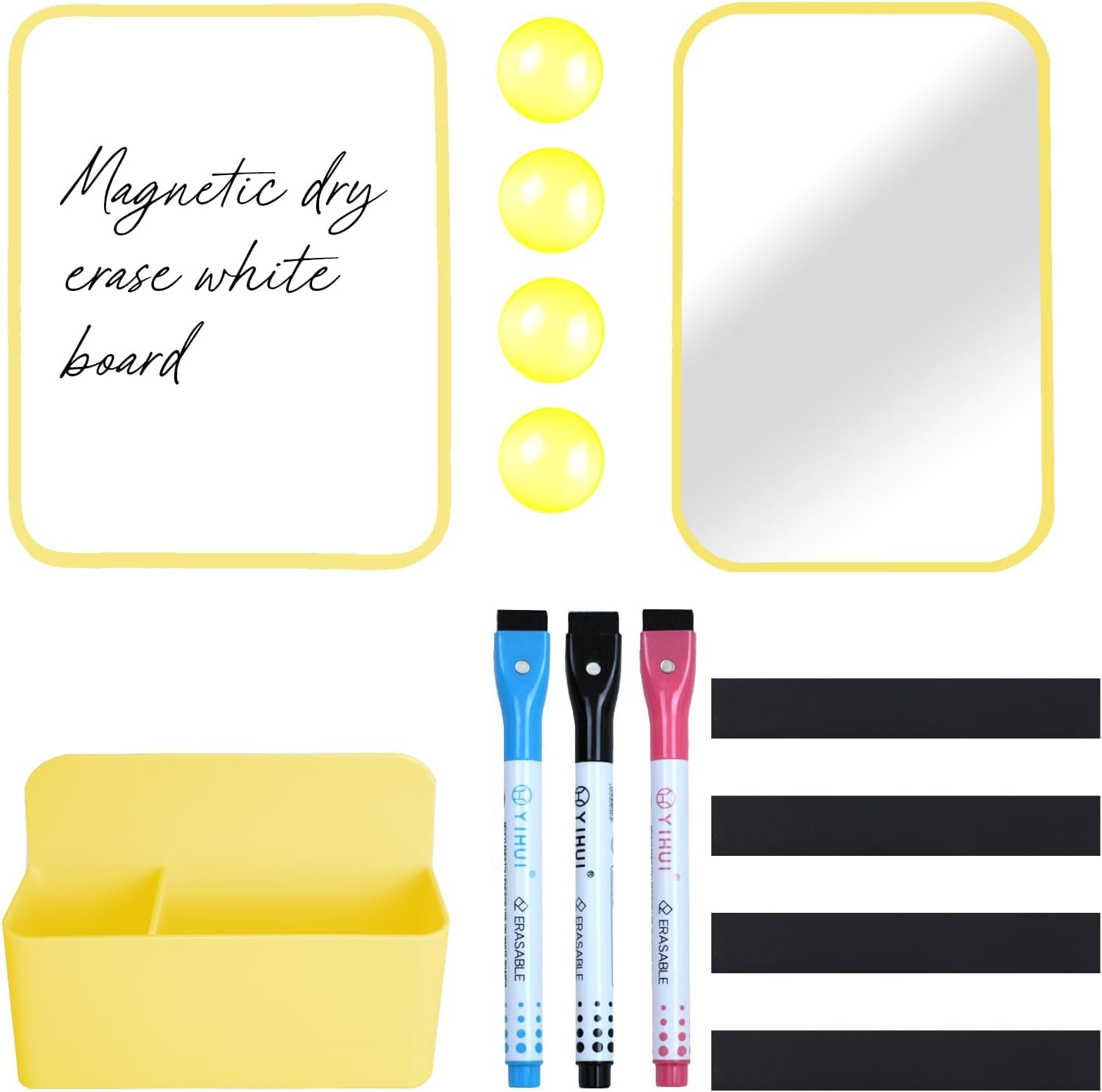 Denylo pro Magnetic Locker Accessories Kit Back to School Essentials Locker Organizer Supplies Includes Whiteboard Mirror Storage Box Dry Erase Marker and More for Back to School Essentials，Yellow