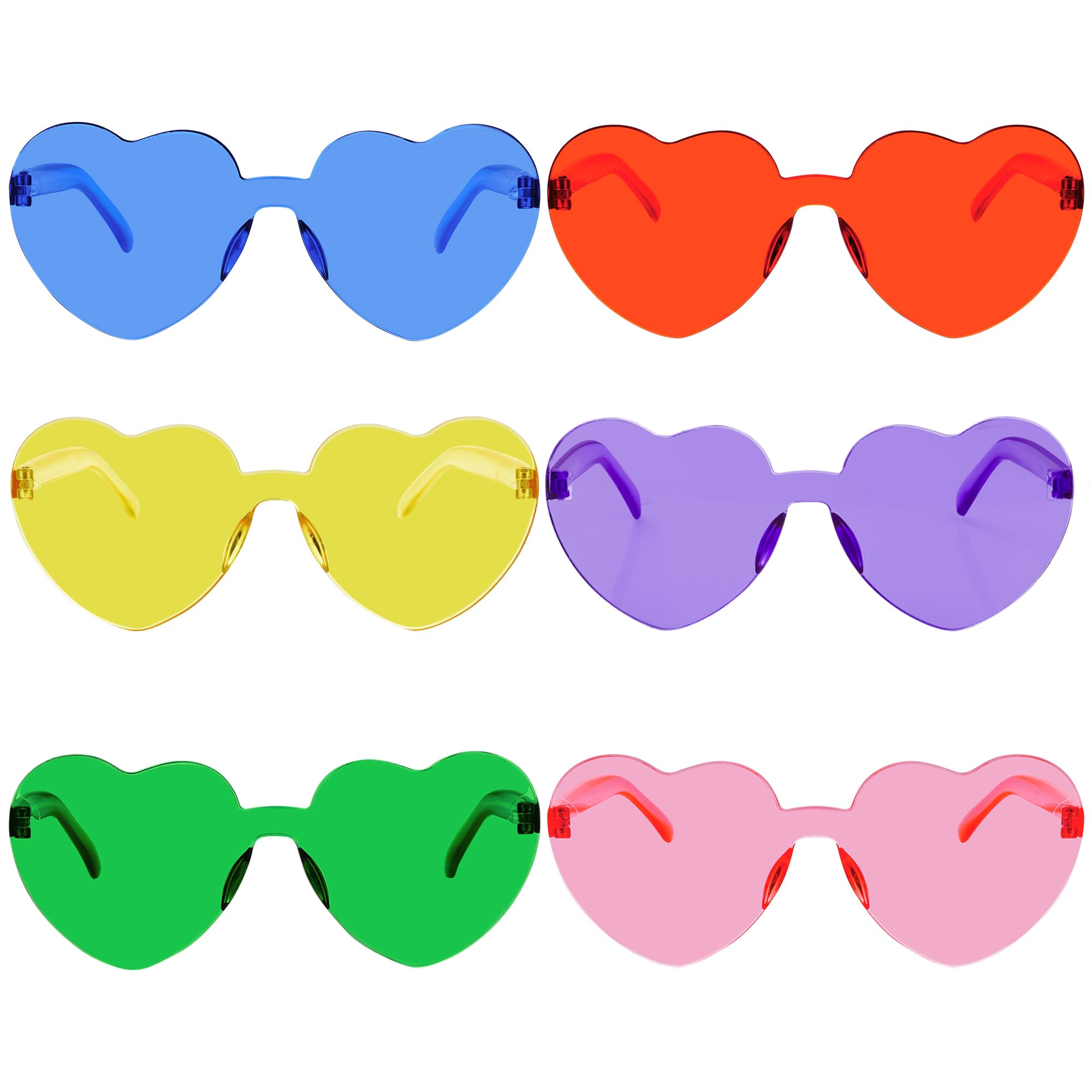 Fengek 6 Pcs Heart Shape Sunglasses Frameless Transparent Glasses Party Favors for Women, Multicolor 1