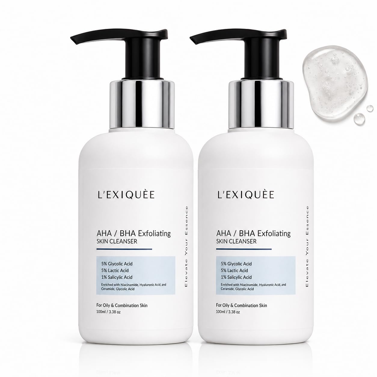AHA/BHA Exfoliating Skin Cleanser | 5% Glycolic Acid, 5% Lactic Acid & 1% Salicylic Acid | Enriched with Niacinamide, Hyaluronic Acid & Ceramide | Deep Pore Cleanser for Smooth, Clear & Bright Skin |100ml (Pack of 2)-image-27