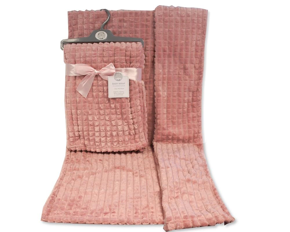 Baby Jacquard Wrap Waffle Blanket - Squares - 5 Colour Ways (Dusty Pink)