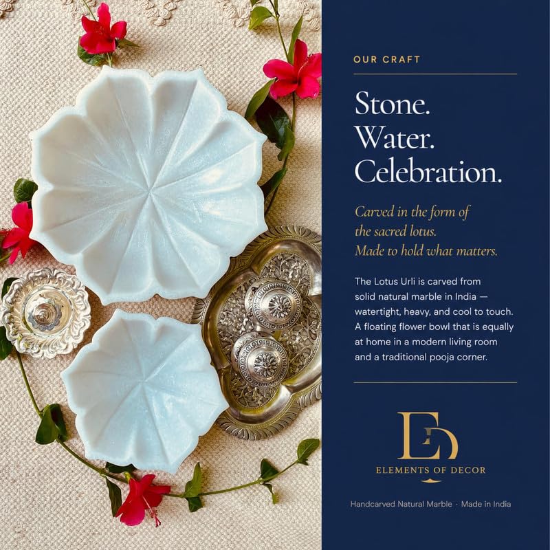 Image of Marble Urli Bowl for Home Decor | Handcrafted Floating Bowl, Decorative Centerpiece for Living Room Table, Luxury Stone Urli Dish, Pooja Decor & Festive Gift Item (Lotus /6 Inch)