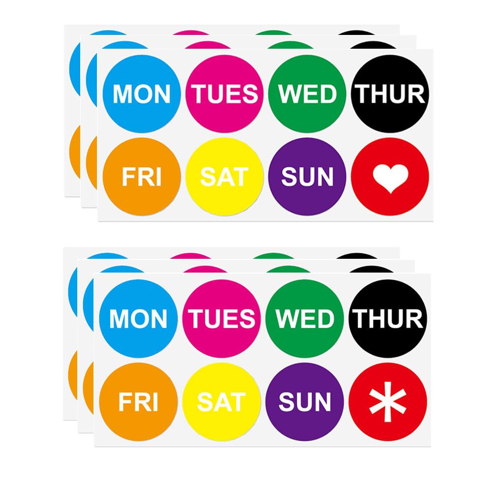 6 Pcs Days of The Week Stickers Labels Stickers Diameter 50mm Circular Full Week Day Dots Food Rotation Labels for Commercial Kitchen Restaurants and Catering Outlets