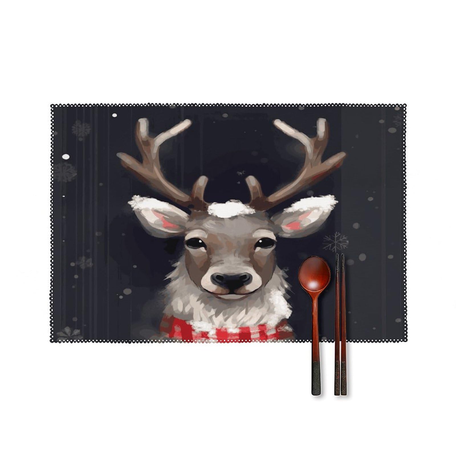 Reindeer Placemats Set of 4 Canvas Place Mats Non-Slip Heat Resistant Table Mats Washable Waterproof Placemat Wipeable Tablemats for Kitchen Dining Decor Place Mat