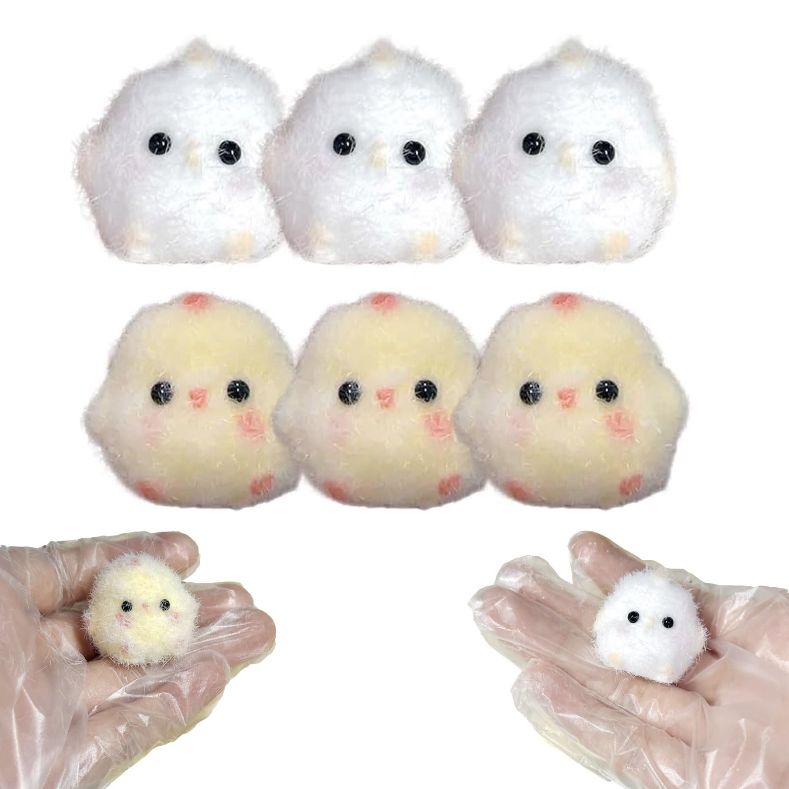 6 Pcs Taba Squishy Toys, Mini ​​Chick Stress Relief Taba Squish Toy, Yellow and White Bobo Chicken Mini Toys, Stress Relief Toys, Cute Stress Relief Toys, Stress Relief Fidget Toys for Adults Gift