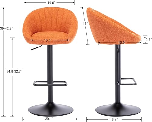 Miniatura 10 de EALSON Juego de 2 taburetes de bar giratorios ajustables, modernos taburetes de bar de altura de mostrador con respaldo bajo, cómodas sillas de bar