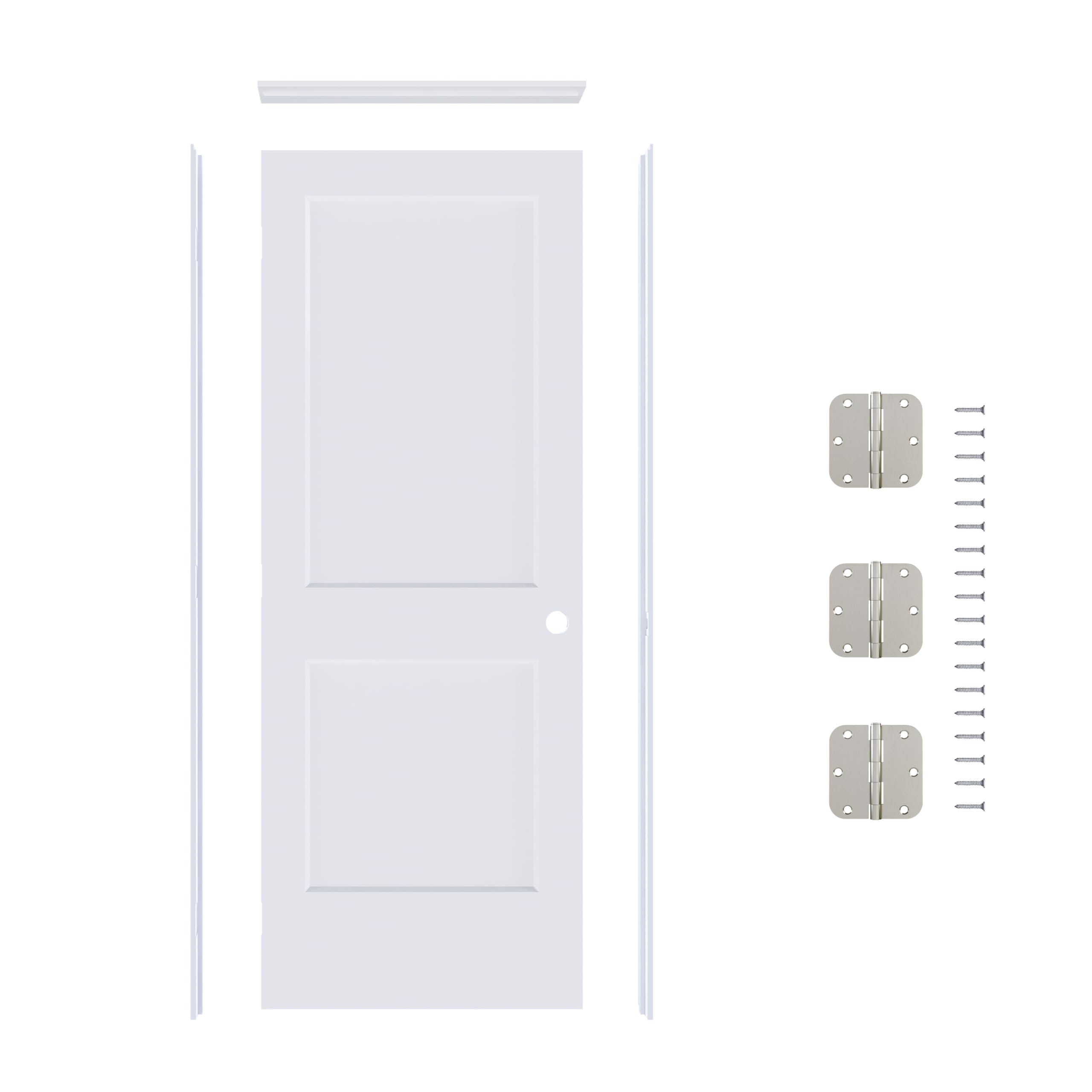 Photo 1 of ** DAMAGE MAJOR** JUBEST 24"x80" Right-Hand Prehung Interior Door with Knock Down Jamb Kit & Satin Nickel Hinges, 2-Panel White Primed Hollow Core Molded Door Slab with Bore & Hinge Cutout, Durable & Sturdy, No Handle