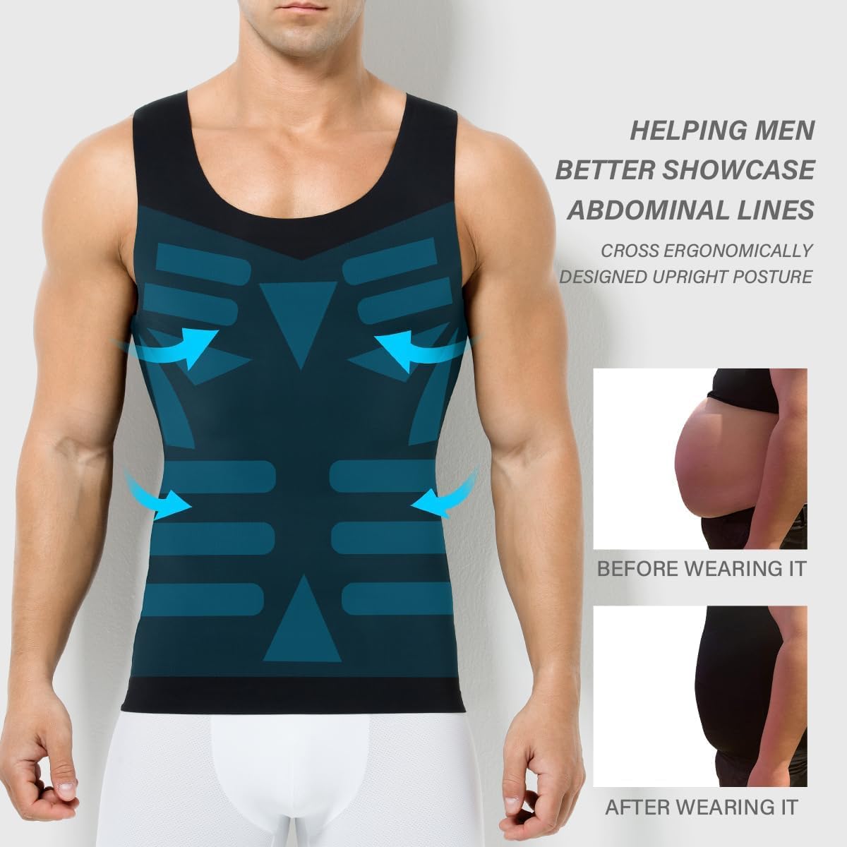 Casey Kevin Débardeur Compression Homme, Maillot de Corps Gaine Ventre Plat Homme Gainant Tee Shirt Compression Amincissant Debardeur sous-Vêtements Shaper, XXL