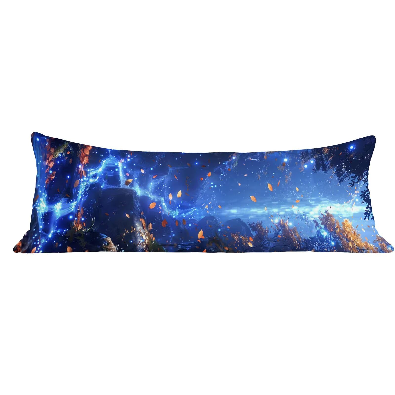Funda de Almohada 60 x 180 cm Azul Protector Almohada 180 cm con Cremallera Invisible, Lino Durable y Transpirable Pillow Case Largas Hojas Impresión a Doble Cara para Cama, Sofá y Dormitorio dg-622