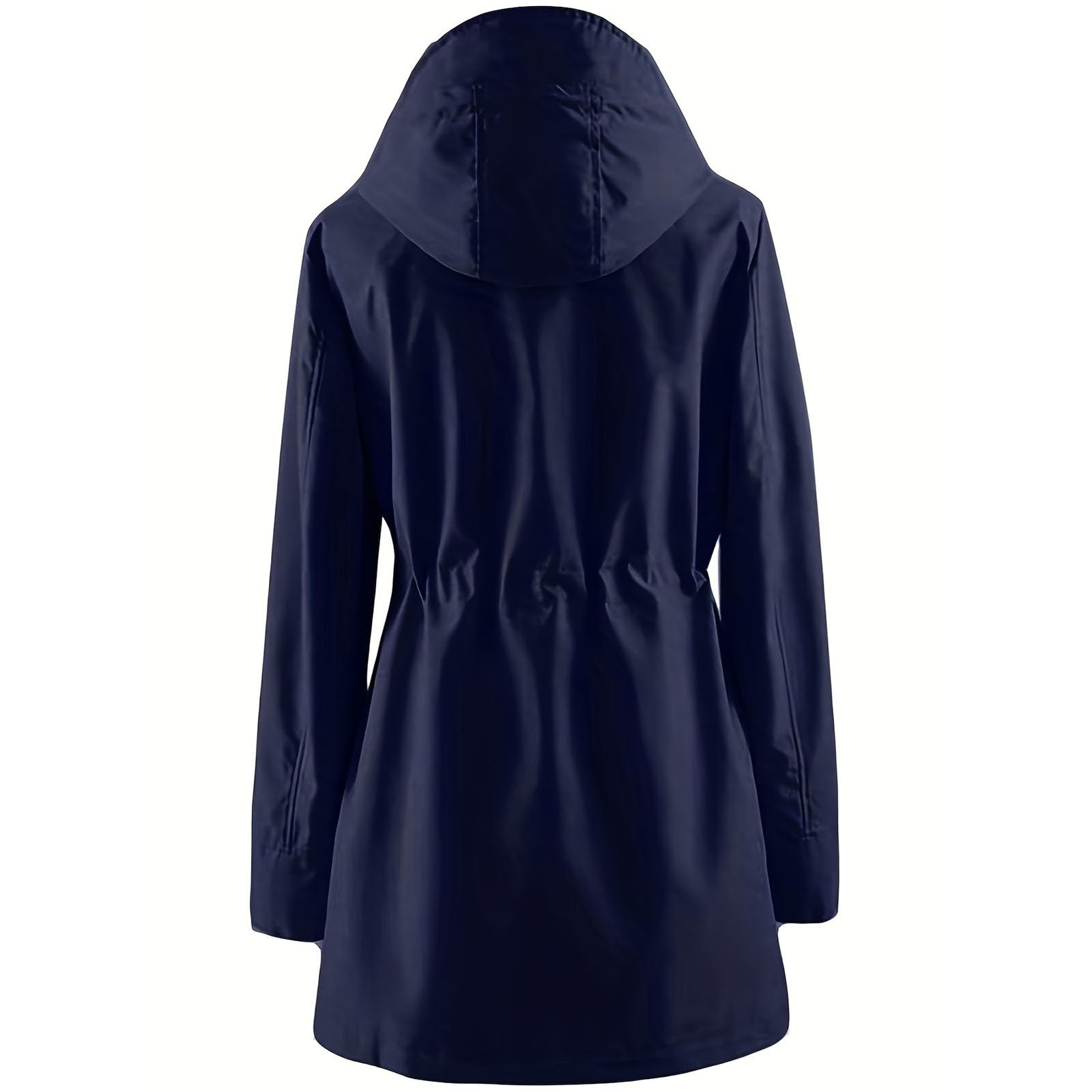 Generisch Trench da donna lungo con cappuccio, giacca antipioggia da donna, taglie grandi, impermeabile, antivento, giacca per le mezze stagioni, traspirante, con chiusura lampo, cintura, giacca a