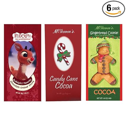 Candy Cane, Gingerbread and Rudolph The Red Nosed Reindeer Hot Chocolate  Cocoa Set of SIX Single Serve Packets – Best Gourmet Gift or Stocking  Stuffer