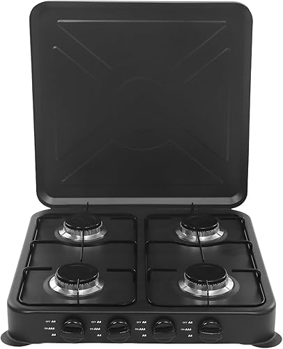 Miniatura 10 de Estufa de gas natural de 4 quemadores, estufa portátil para acampar con válvula reductora de presión y protectores contra el viento para RV,