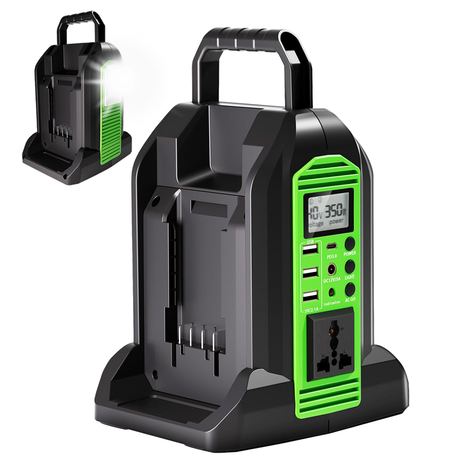 350W Power Inverter for Greenworks 40V Li-ion Batteries,2-Port Supply Inverter Generators Converter DC 40V to AC110V ~120V with LED Light,3 USB-A,1 Type-C,1DC Port, for Outdoor Travel Camping