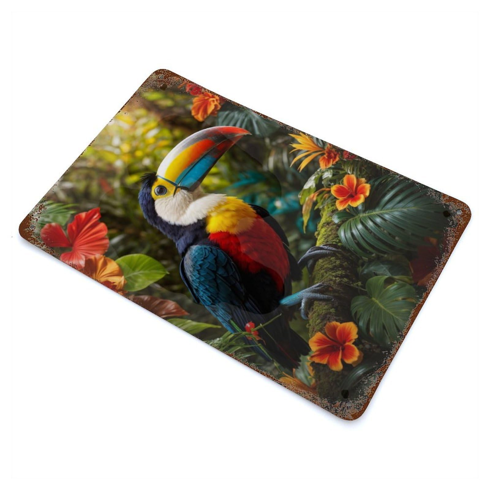 Tropical Toucan Rusty Metal Tin Sign 11.8"x7.9", Ideal for Shed, Workshop And Garage Wall Decor