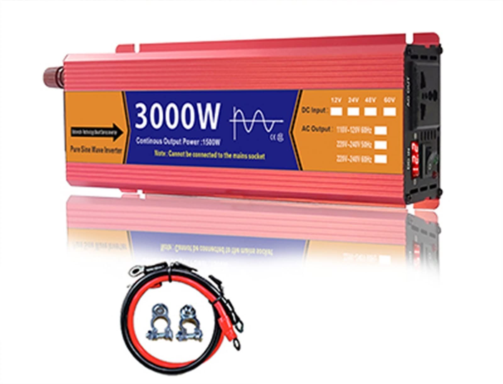 CUDTAPI Pure Sine Wave Inverter 12V/24V To AC 1000W/1600W/2200W/3000W Voltage Transformer Power Converter Solar LED Inverter(3000W,Onecolor)