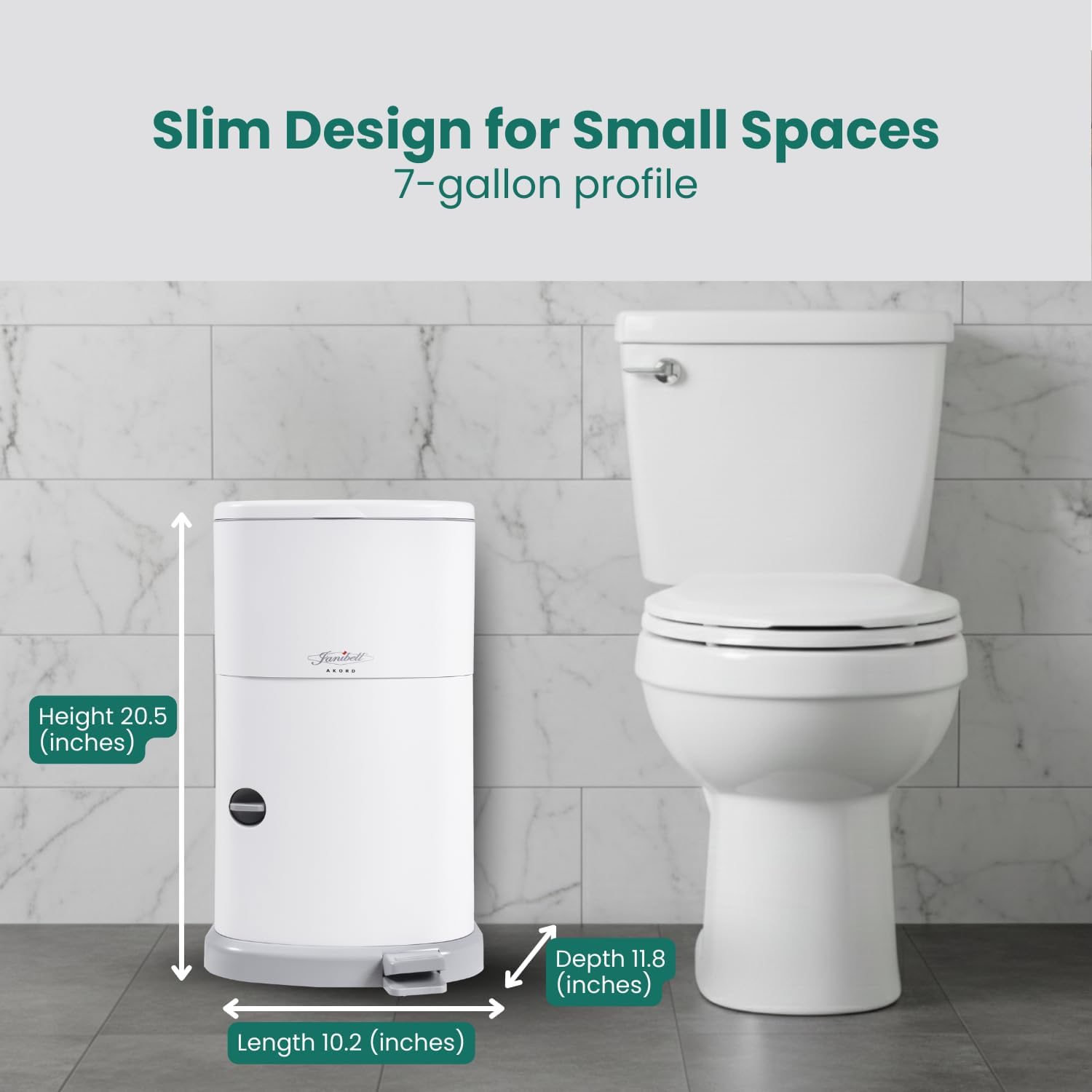 JANIBELL Akord Slim - Pattumiera per pannolini, 26 l, per adulti, sistema di rimozione dei pannolini discreto, smaltimento dei materiali per incontinenza