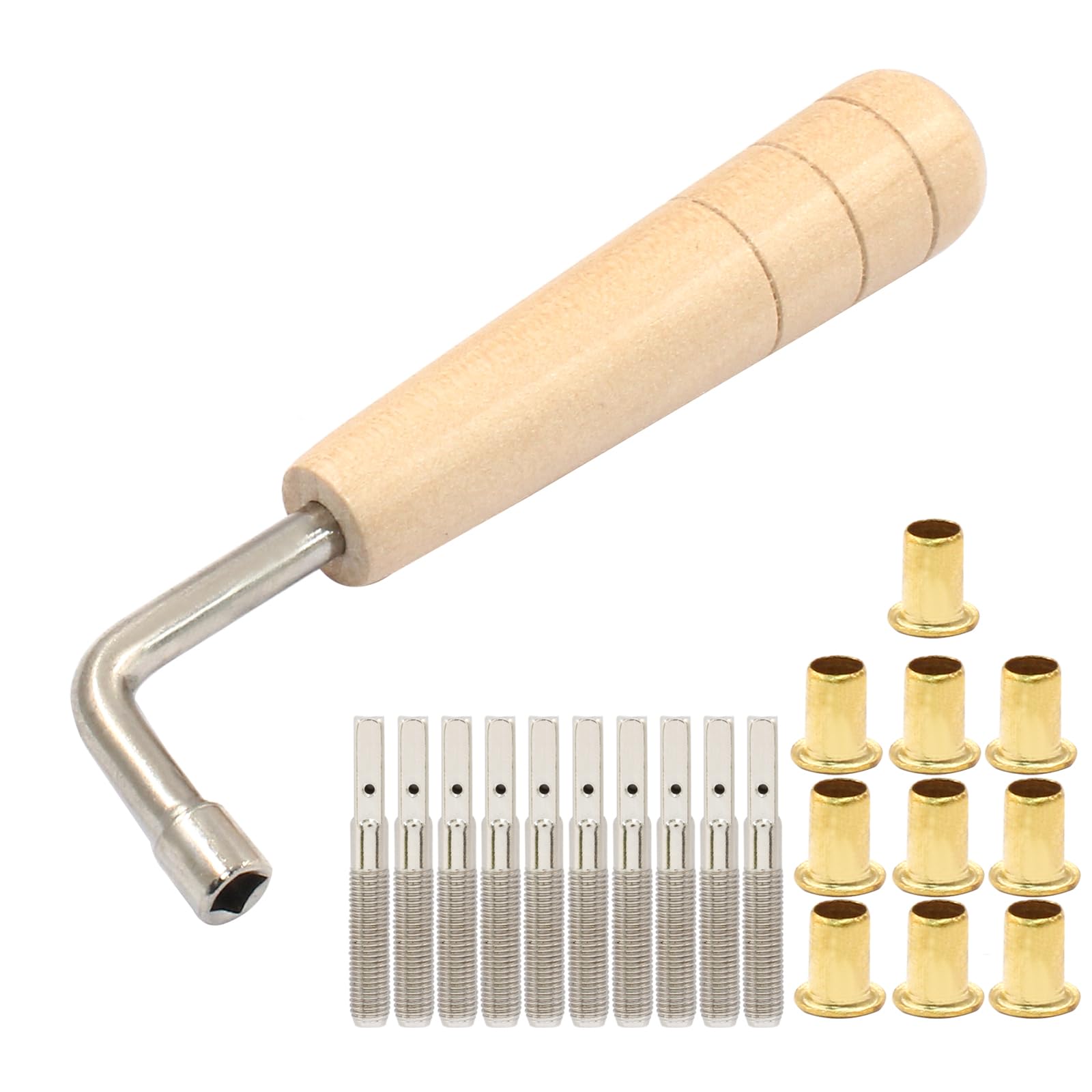Piutouyar L-Shape Tuning Wrench with 10 Pcs Tuning Pin Nails, Professional Universal Tuning Tool Adjustment Harp Tuning Wrench for Lyre Harp Other Small Stringed Instrument