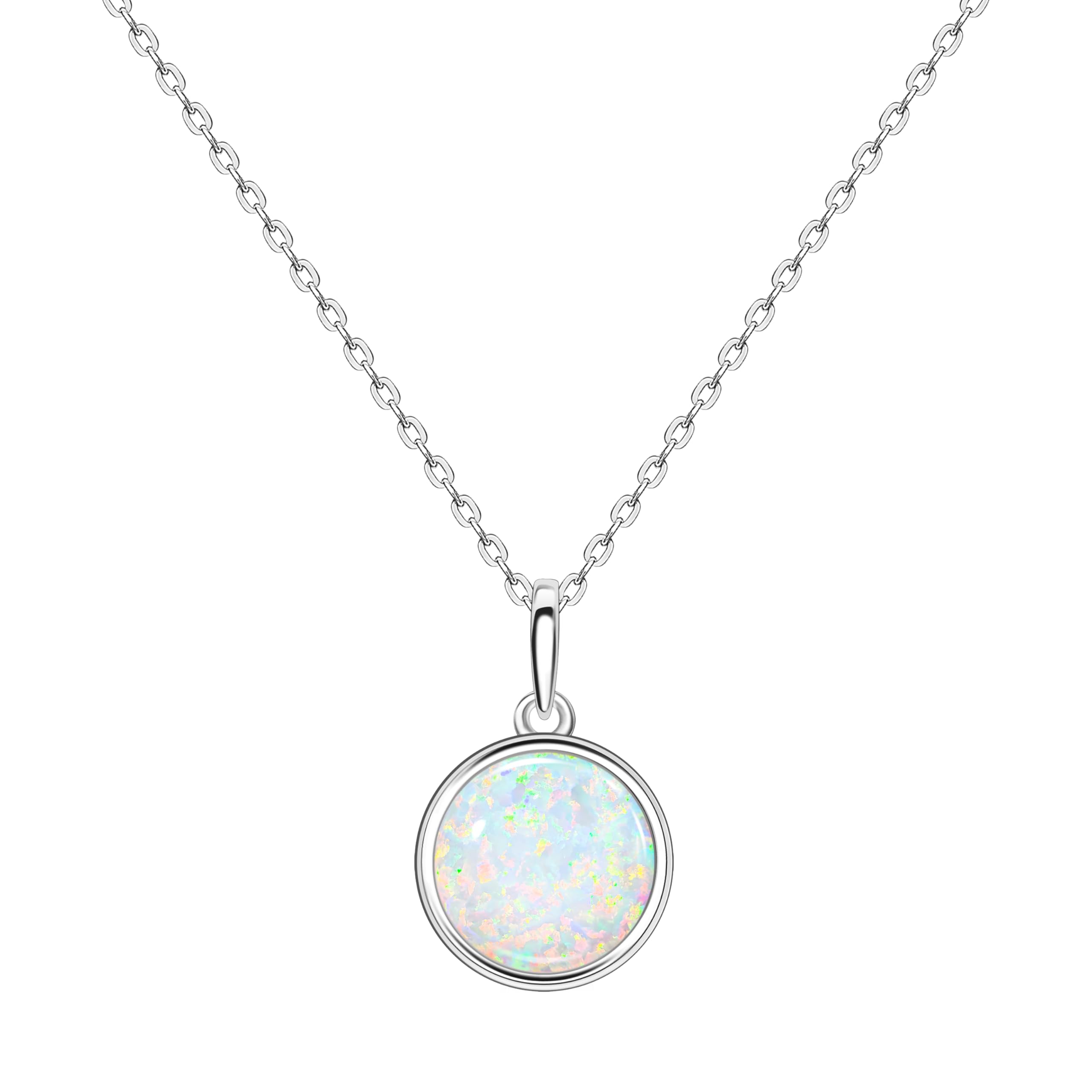 Moonlight S925 Collana in Argento con Opale Bianco Design Semplice Delicato Ciondolo Rotondo per Donne Fidanzata Moglie Figlia Confezione Regalo