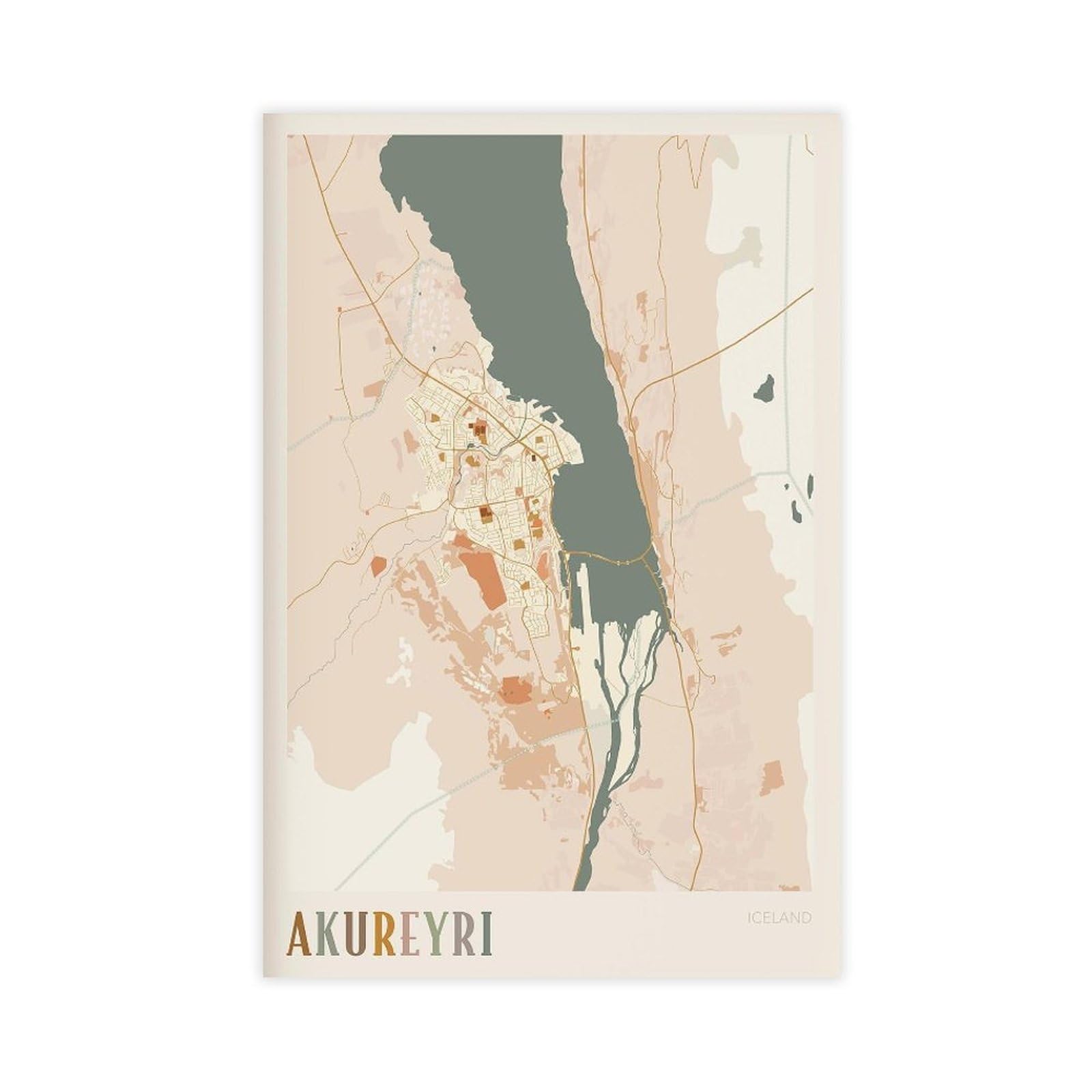 HEYANM Akureyri Map Poster Akureyri Print Poster Wall Art Iceland Travel Gift Boho Print Canvas Poster Bedroom Office Room Decor Gift Unframe 20x30inch