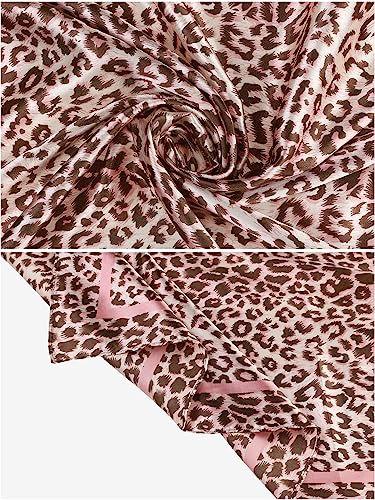 Women's Leopard 35" Large Square Scarves, Silk Feeling Satin Shawl Head Wrap Neck Scarf Bandanas4