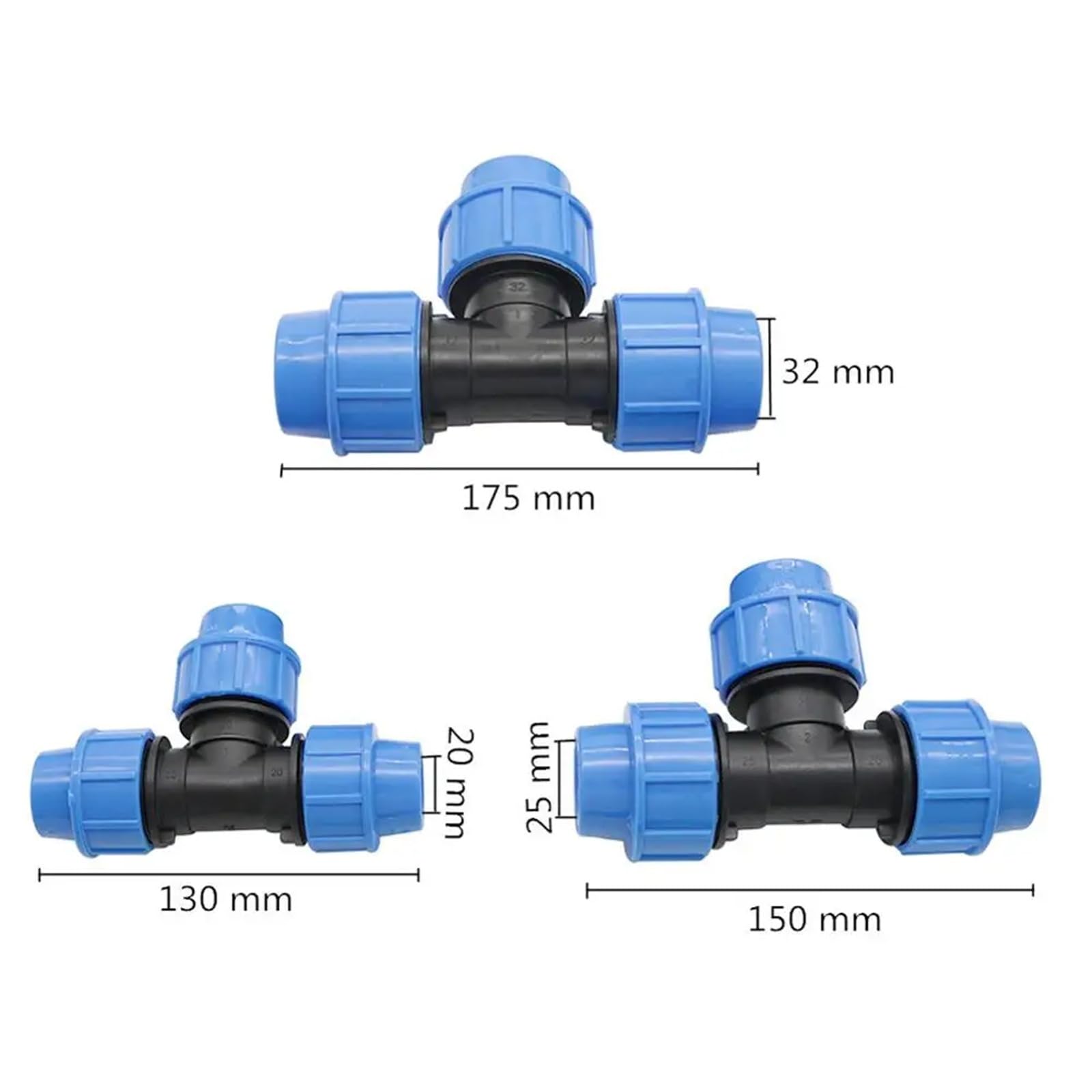 Conector de válvula divisora ​​de agua de grifo de 3 vías, 20/25/32 mm, for riego de jardín y granja, 1 unidad(20mm)