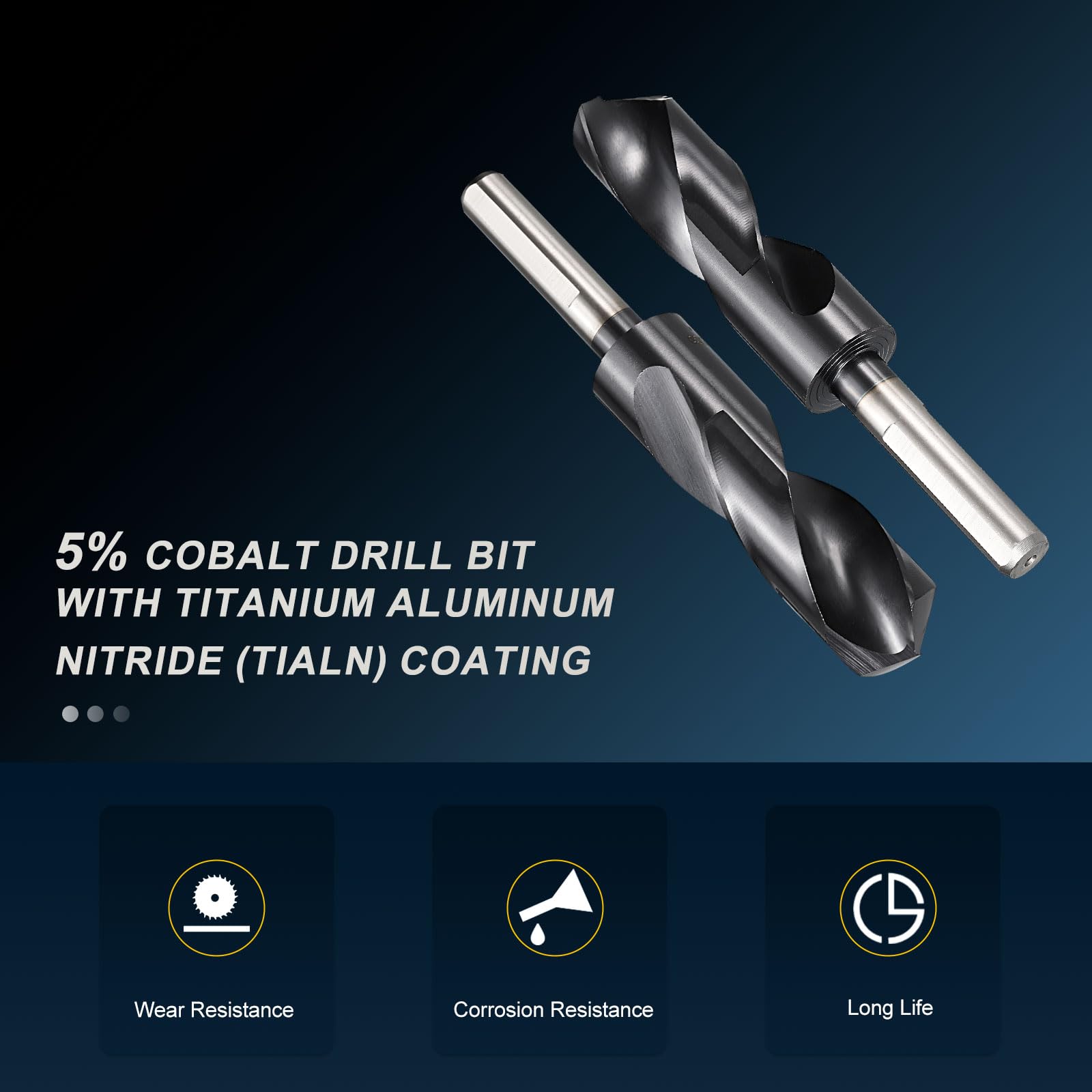 PATIKIL Punta per trapano da 2,5 cm, codolo ridotto M35 cobalto 5% HSS con rivestimento in nitruro di alluminio e titanio, punto di divisione a 135°, per metalli duri, acciaio inossidabile, taglio ad