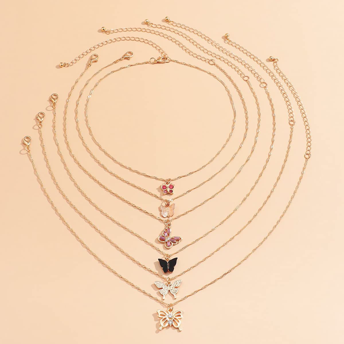 6 Butterfly Necklaces Set