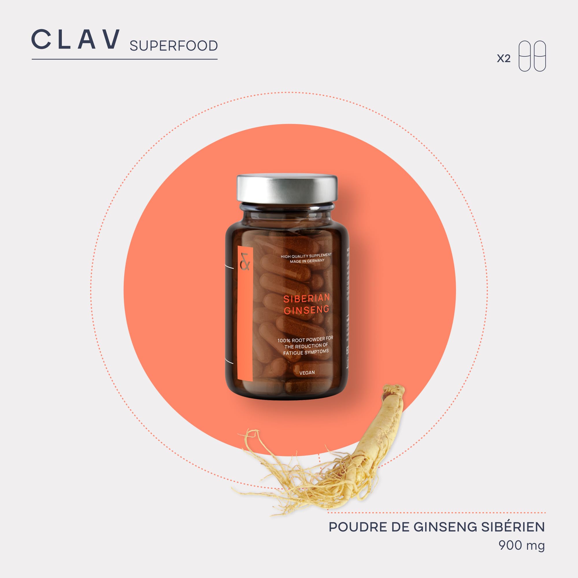Ginseng Sibérien Extrait | 900mg Eleutherocoque Poudre per dose | Anit-Fatigue, Energie, Équilibre | 60 Gélules | Végan