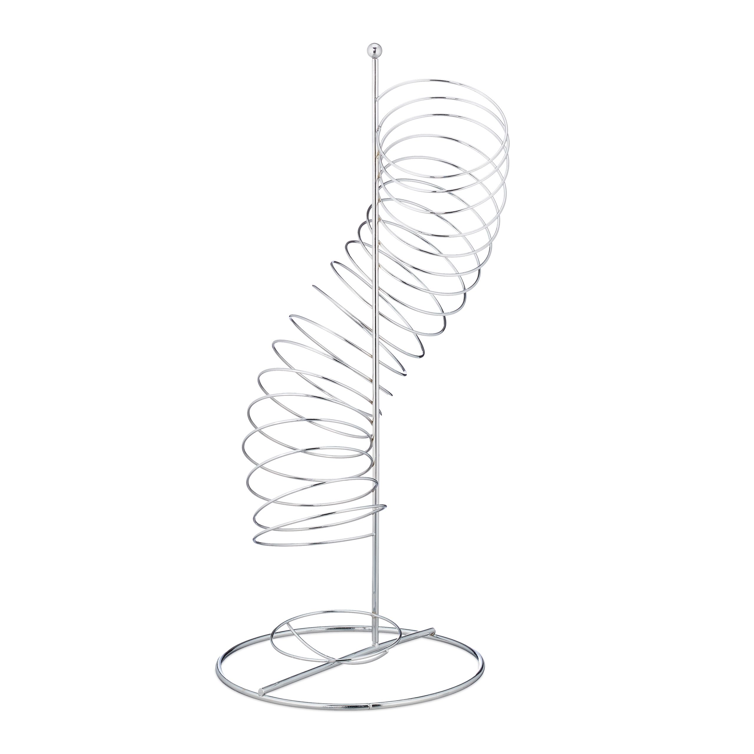 Relaxdays Portafrutta a Spirale in Metallo, Cestino per Arance e Mele, Per 7 Frutti, HxLxP: 48 x 21 x 21 cm,argento