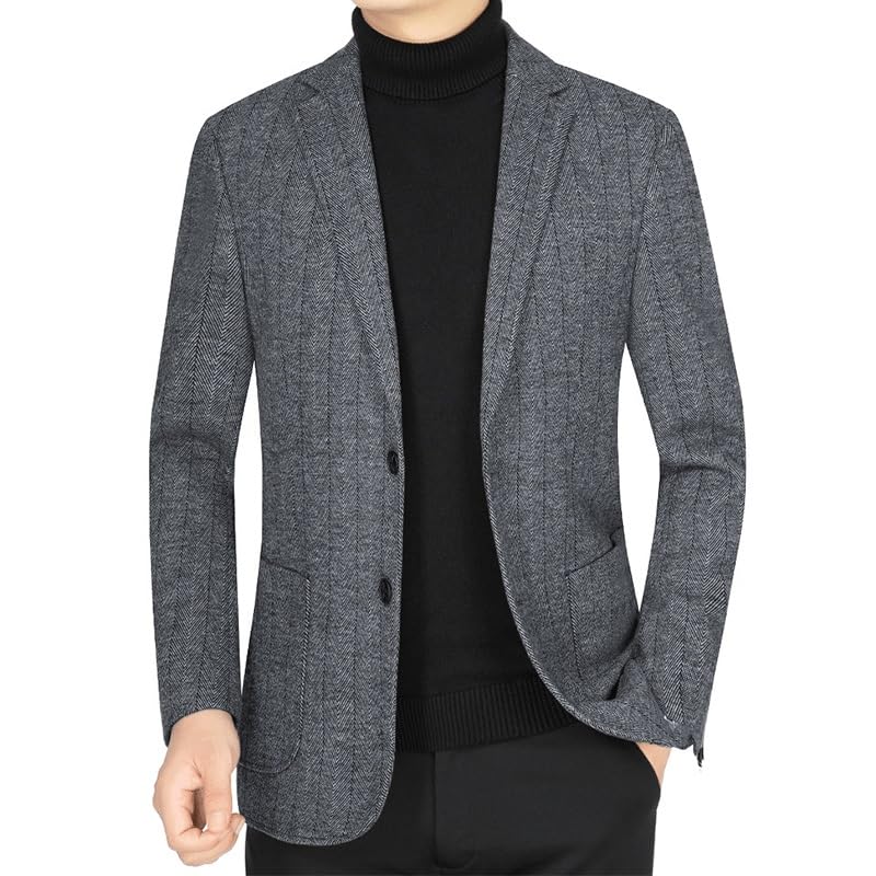 Men's Gray Blazers Casual Checked Suit Jacket Slim Fit Two Buttons Business Lightweight Sport Coats