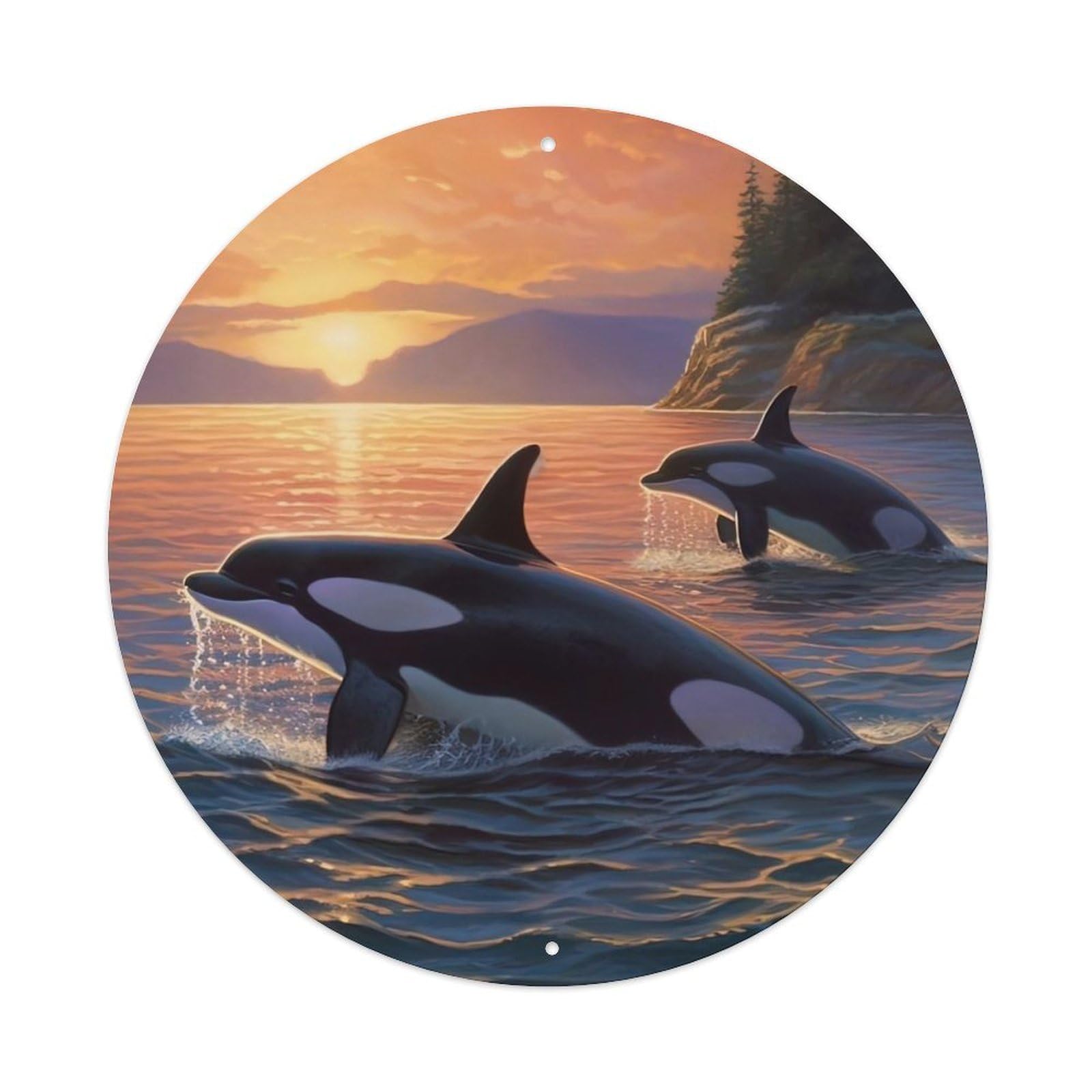 Animal Two Killer Whales at Sea Artwork Metal Tin Sign