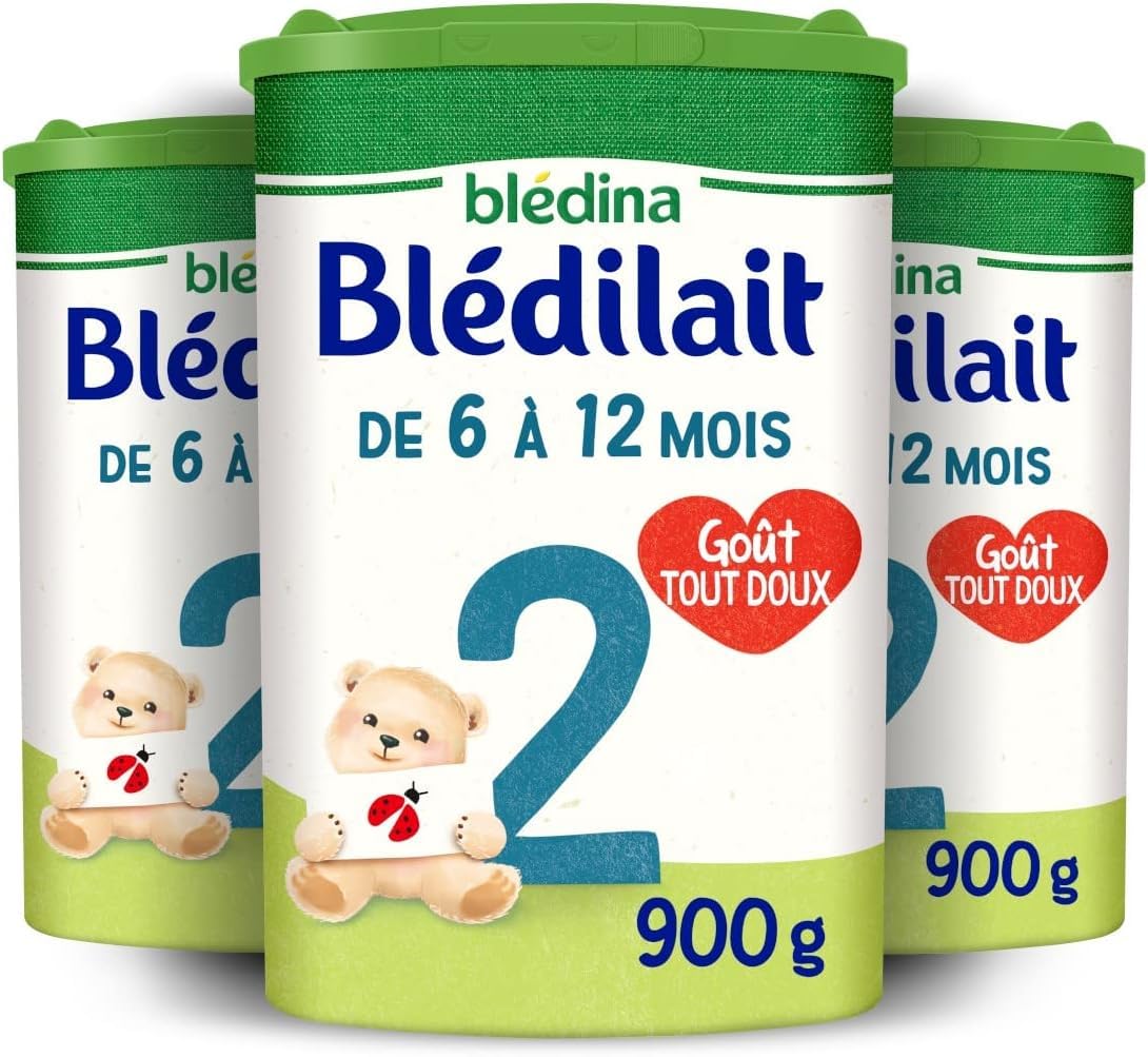 Blédina Blédilait 2, Lait en Poudre pour bébé, De 6 Mois à 12 Mois, 900g (Boîtex3) + Blédina Blédîner, Céréales bébé Repas du Soir dès 6 Mois, Riz, Carottes,210g (Packx7)