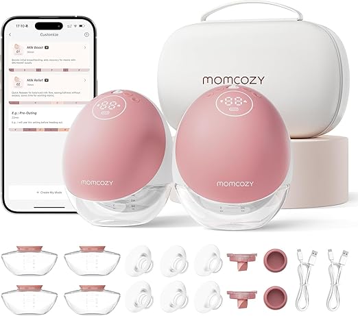 Momcozy Wearable Breast Pump, Hands Free Upgraded Mobile Flow | M9, App Discreet Control with Personalized Multi-Modes & 15 Levels, Wearable Breast Pump 24mm, 2 Pack Cozy Red